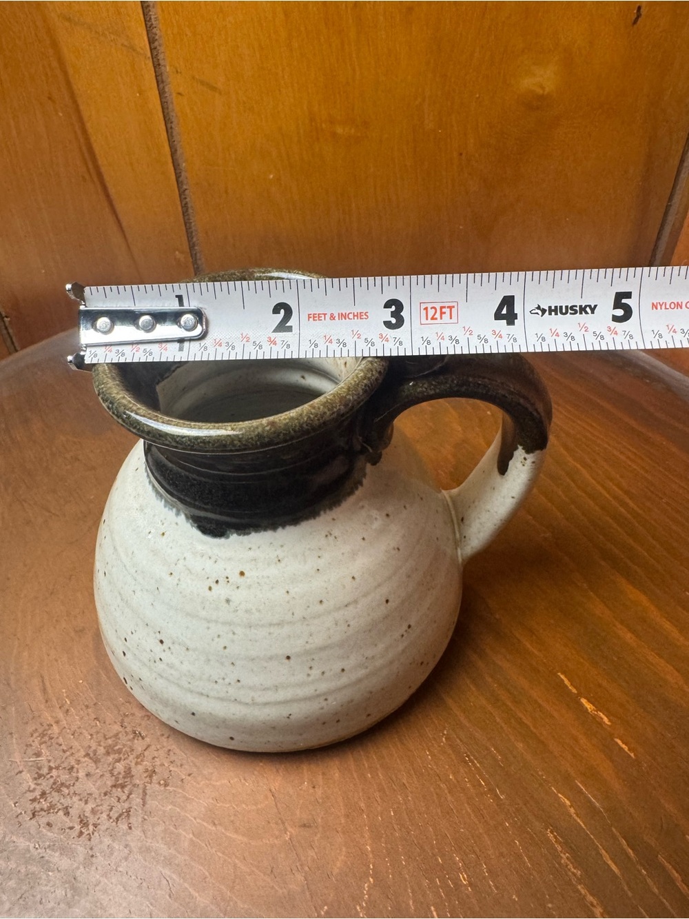 Speckled Ceramic Pitcher with Glossy Black Rim and Handle - Picture 8 of 9